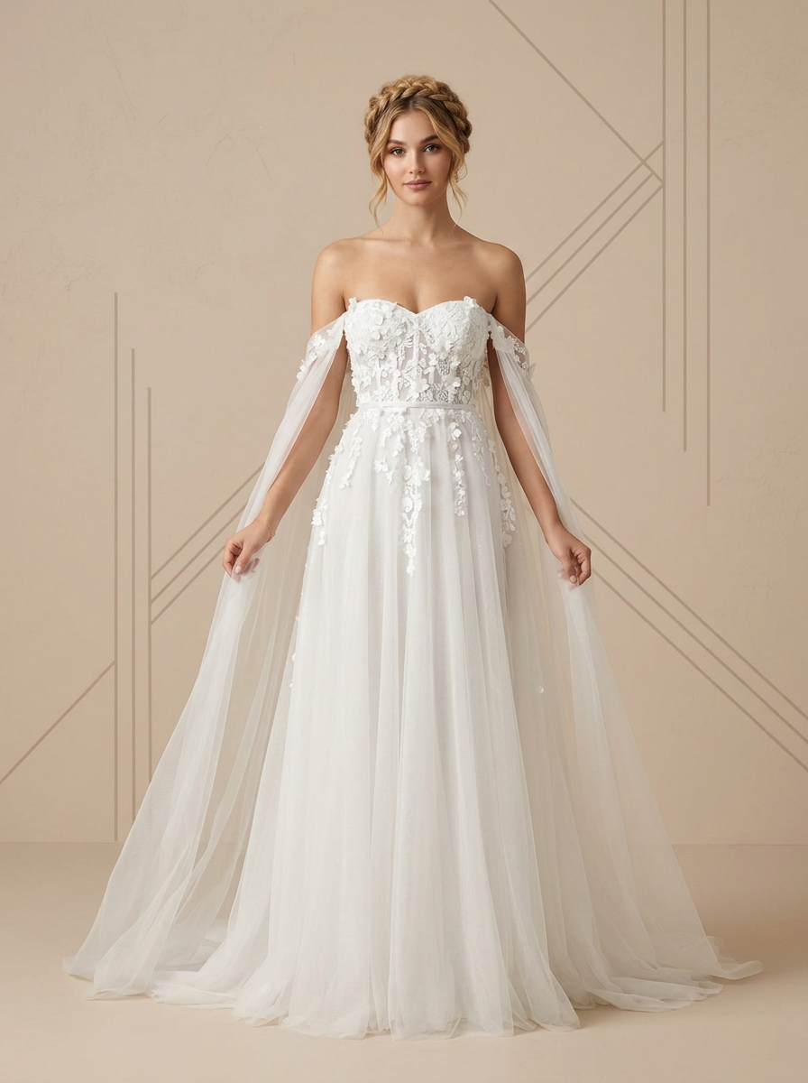  White Ball-Gown Off the Shoulder Corset Tulle Wedding Dress